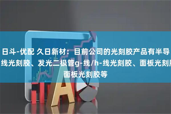 日斗-优配 久日新材：目前公司的光刻胶产品有半导体i-线光刻胶、发光二极管g-线/h-线光刻胶、面板光刻胶等