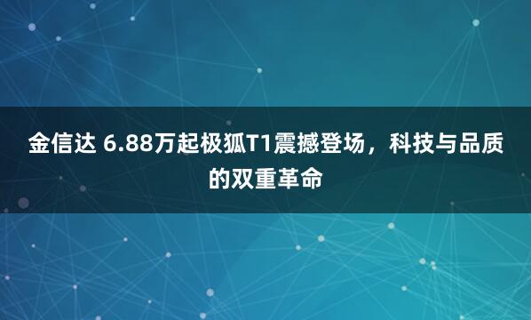 金信达 6.88万起极狐T1震撼登场，科技与品质的双重革命